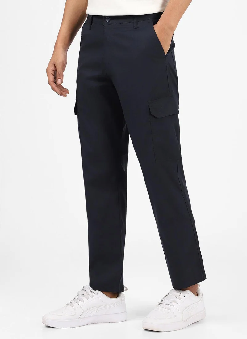 Urbano Fashion  Urbano Fashion Men's Navy Blue Regular Fit Solid Cargo Chino Pant With 6 Pockets for Men | Best Price UAE